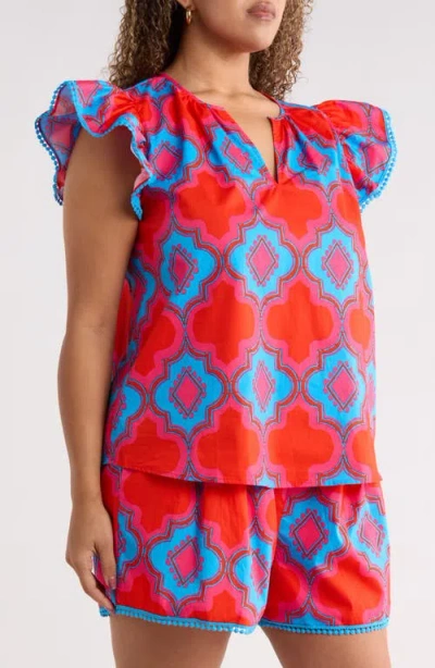 Sugarlips Devant Carya Ruffle Cotton Top In Multi
