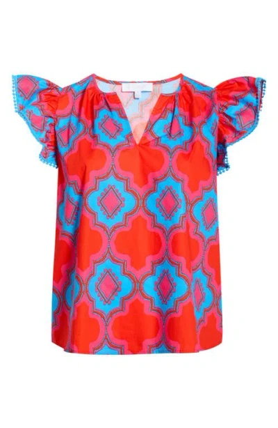 Sugarlips Devant Carya Ruffle Cotton Top In Multi