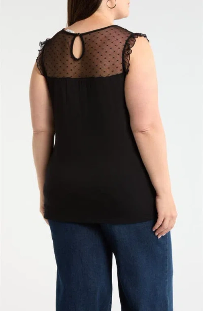 Loveappella Mesh Dot Top In Black