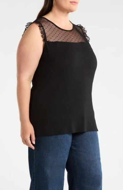 Loveappella Mesh Dot Top In Black