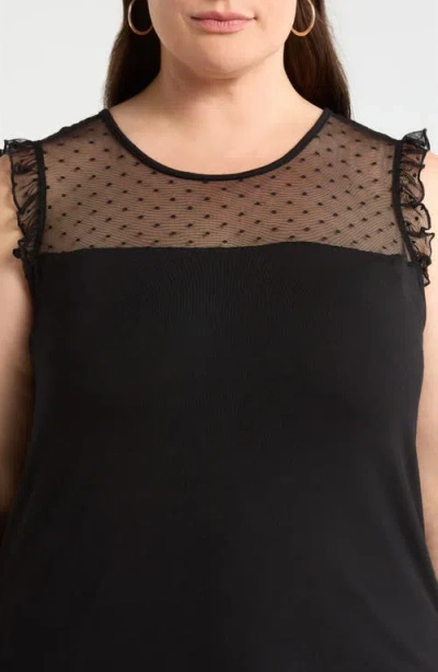 Loveappella Mesh Dot Top In Black