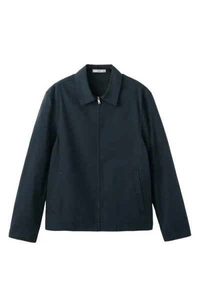 Mango Cotton Blend Jacket In Blue