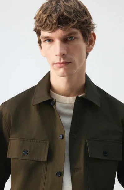 Mango Cotton Overshirt In Green
