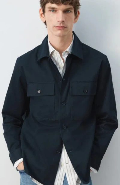 Mango Cotton Overshirt In Blue