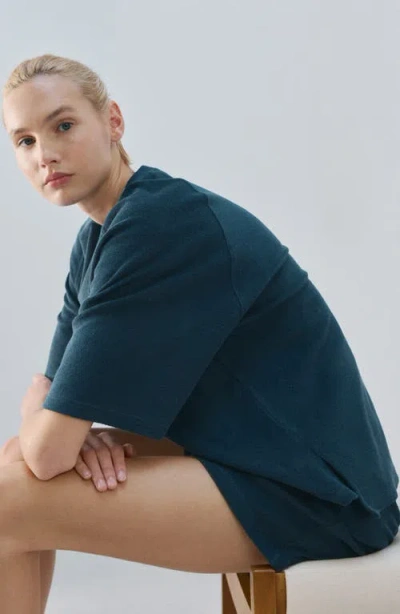 Mango Cotton Blend Terry Pajama Top In Blue