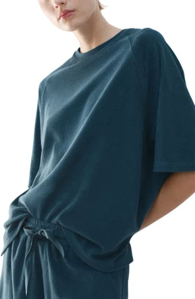 Mango Cotton Blend Terry Pajama Top In Blue