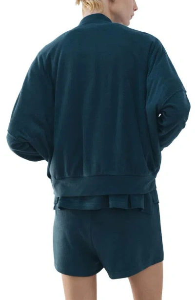 Mango Cotton Blend Terry Bomber Jacket In Green