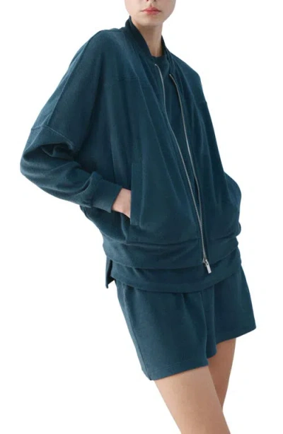 Mango Cotton Blend Terry Bomber Jacket In Green