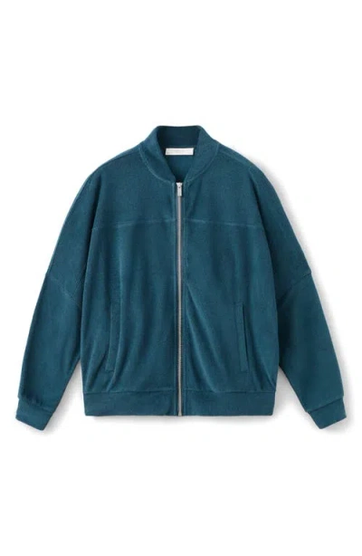 Mango Cotton Blend Terry Bomber Jacket In Green
