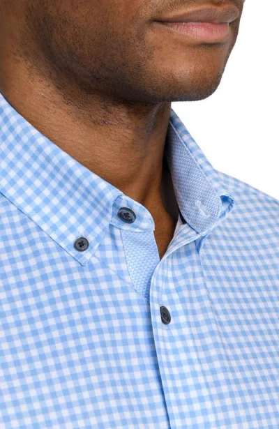 Construct Slim Fit Gingham Woven Short Sleeve Basic Shirt In Blue