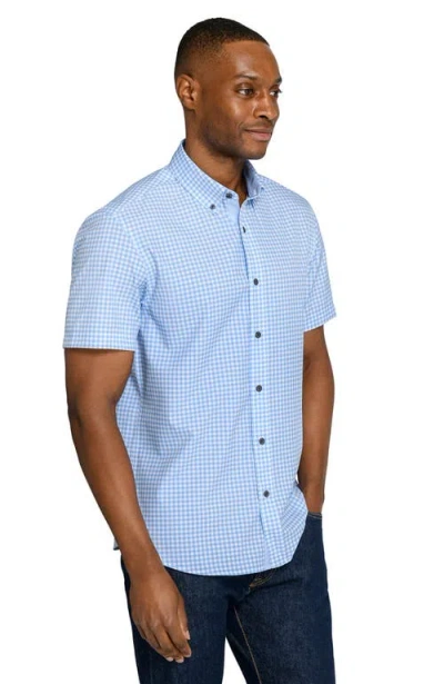Construct Slim Fit Gingham Woven Short Sleeve Basic Shirt In Blue