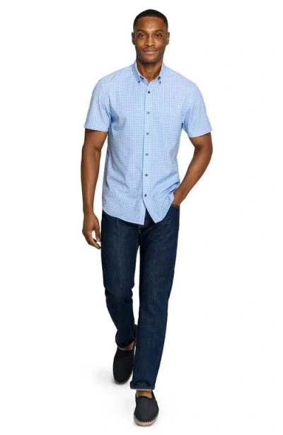Construct Slim Fit Gingham Woven Short Sleeve Basic Shirt In Blue