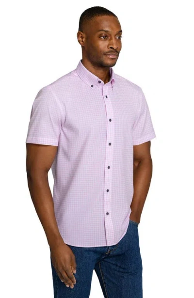 Construct Slim Fit Gingham Woven Short Sleeve Basic Shirt In Pink