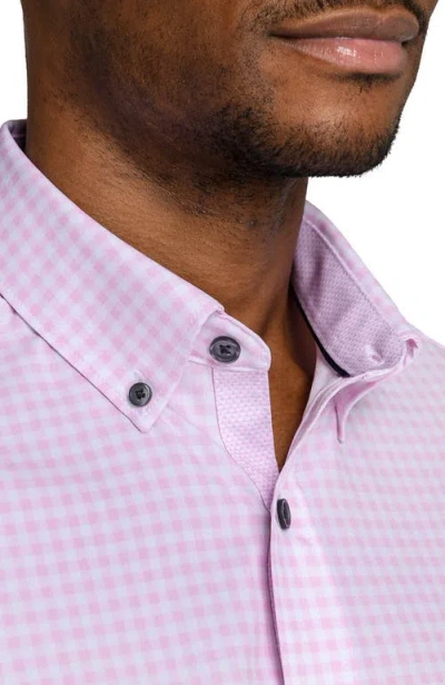 Construct Slim Fit Gingham Woven Short Sleeve Basic Shirt In Pink