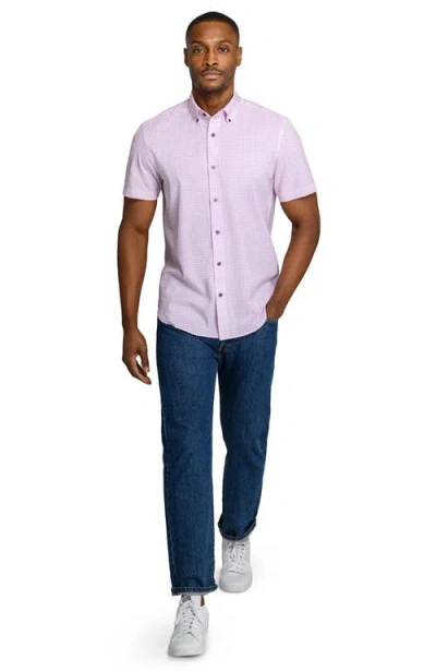 Construct Slim Fit Gingham Woven Short Sleeve Basic Shirt In Pink