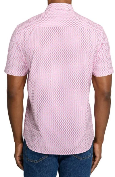 Construct Slim Fit Zig Zag Woven Short Sleeve Basic Shirt In Pink