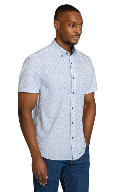 Construct Slim Fit Zig Zag Woven Short Sleeve Basic Shirt In Blue