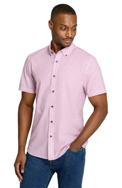 Construct Slim Fit Zig Zag Woven Short Sleeve Basic Shirt In Pink