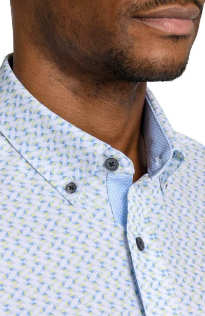 Construct Slim Fit Zig Zag Woven Short Sleeve Basic Shirt In Blue