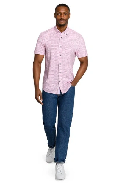 Construct Slim Fit Zig Zag Woven Short Sleeve Basic Shirt In Pink