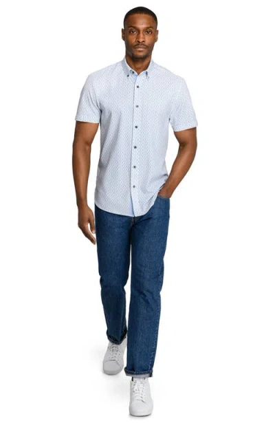 Construct Slim Fit Zig Zag Woven Short Sleeve Basic Shirt In Blue