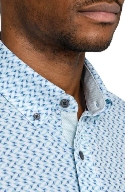 Construct Slim Fit Zig Zag Woven Short Sleeve Basic Shirt In Blue