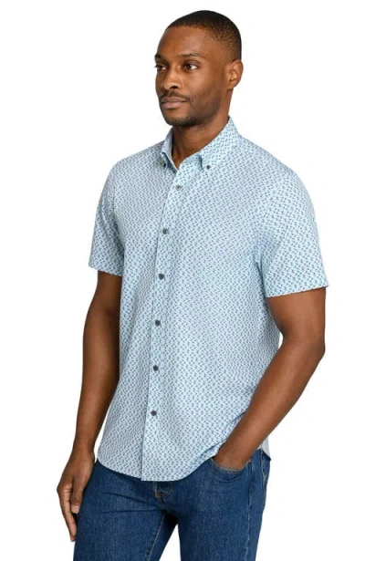 Construct Slim Fit Zig Zag Woven Short Sleeve Basic Shirt In Blue