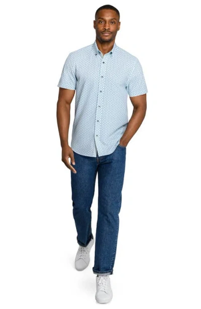 Construct Slim Fit Zig Zag Woven Short Sleeve Basic Shirt In Blue