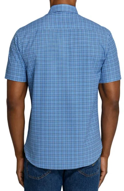 Construct Slim Fit Houndstooth Plaid Woven Short Sleeve Basic Shirt In Blue