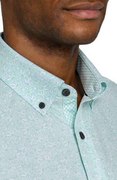 Construct Slim Fit Sketched Floral Woven Short Sleeve Basic Shirt In Blue
