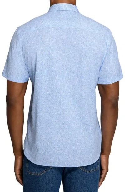 Construct Slim Fit Sketched Floral Woven Short Sleeve Basic Shirt In Blue