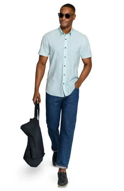 Construct Slim Fit Sketched Floral Woven Short Sleeve Basic Shirt In Blue