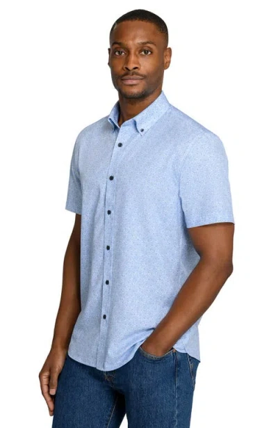 Construct Slim Fit Sketched Floral Woven Short Sleeve Basic Shirt In Blue