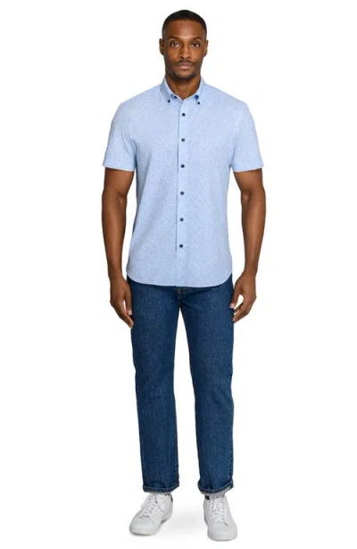 Construct Slim Fit Sketched Floral Woven Short Sleeve Basic Shirt In Blue