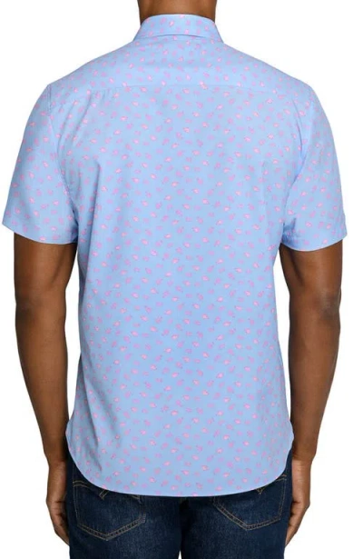 Construct Slim Fit Crustaceans Woven Short Sleeve Basic Shirt In Blue
