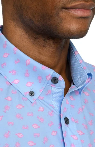 Construct Slim Fit Crustaceans Woven Short Sleeve Basic Shirt In Blue
