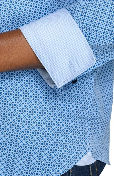 Construct Slim Fit Diamond Geo Woven Long Sleeve Basic Shirt In Blue