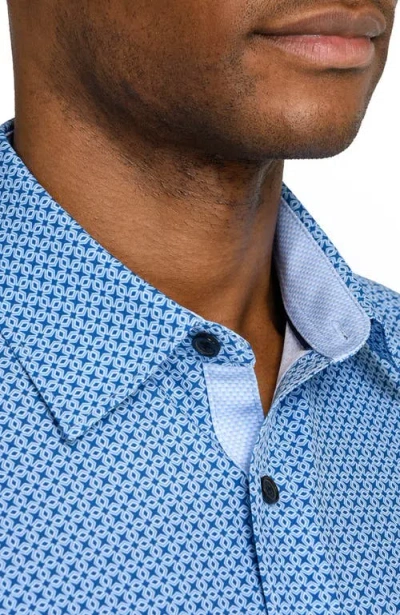 Construct Slim Fit Diamond Geo Woven Long Sleeve Basic Shirt In Blue