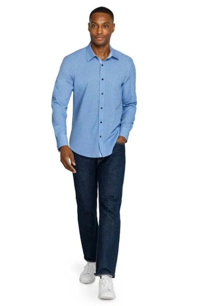 Construct Slim Fit Diamond Geo Woven Long Sleeve Basic Shirt In Blue