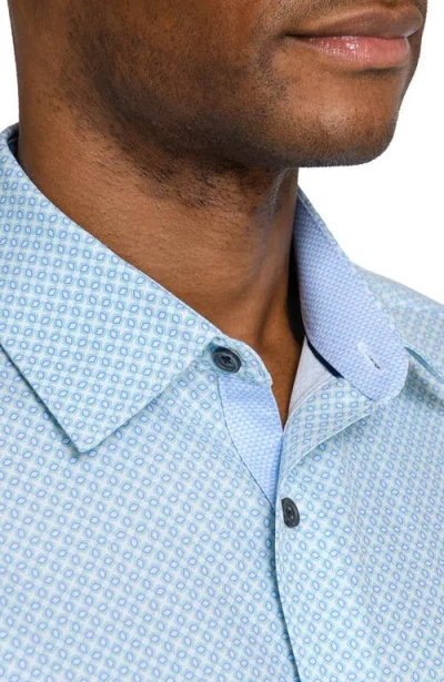 Construct Slim Fit Diamond Geo Woven Long Sleeve Basic Shirt In Blue
