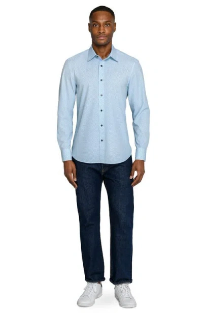 Construct Slim Fit Diamond Geo Woven Long Sleeve Basic Shirt In Blue