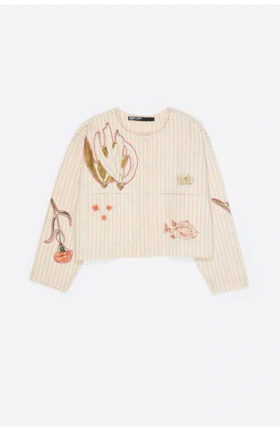 Bimba Y Lola Patchwork Cotton Cropped Jacket In White