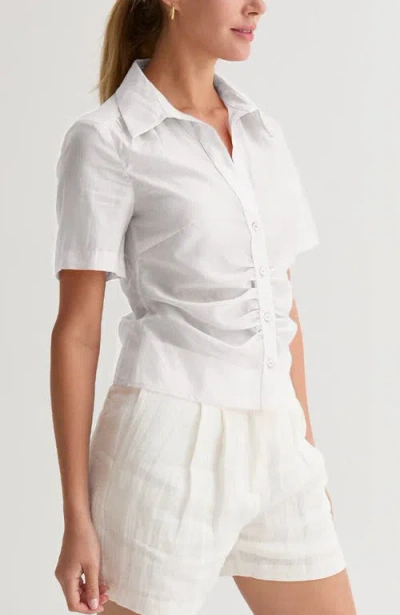 Crescent Tencel Blend Button Up Top In White