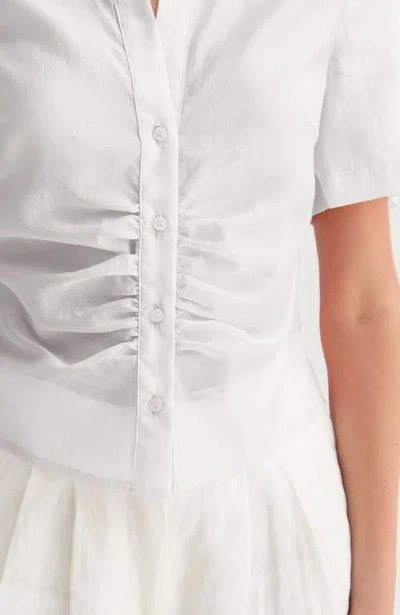 Crescent Tencel Blend Button Up Top In White