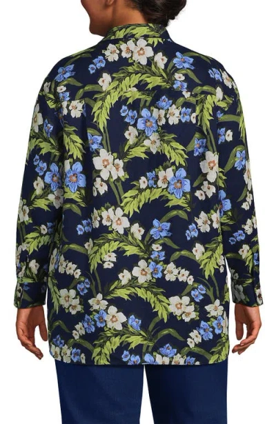 Lands' End Linen Oversized Button Front Shirt In Blue