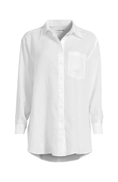Lands' End Plus Size Linen Oversized Button Front Shirt In White