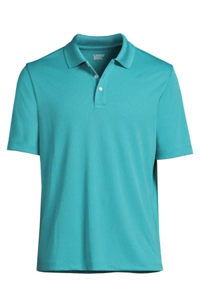 Lands' End Short Sleeve Solid Active Polo Shirt In Blue