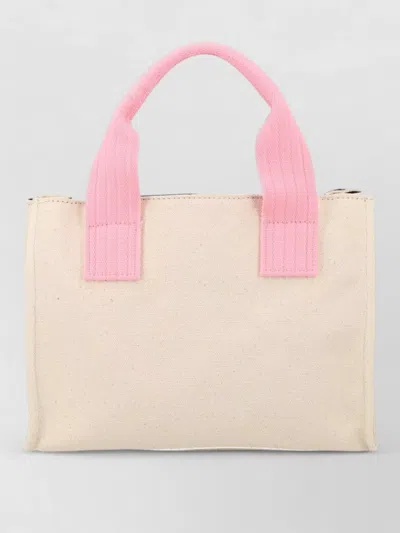 Msgm Tote Bag Rectangular Shape Top Handles Print In Pink