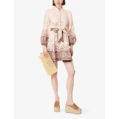 Zimmermann Womens Pink Paisley Alchemy Belted Floral-print Linen Mini Dress In Pink