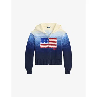 Polo Ralph Lauren Ombre Cotton Hoodie Knitwear Blue In Multi